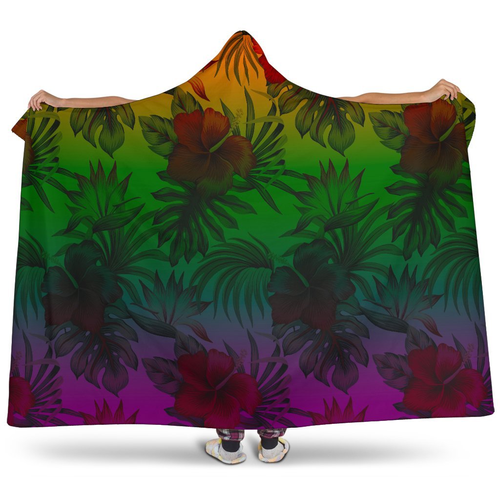 Polynesian Hooded Blanket - Green Hibiscus Patterns Hooded Blanket Red - Polynesian Pride