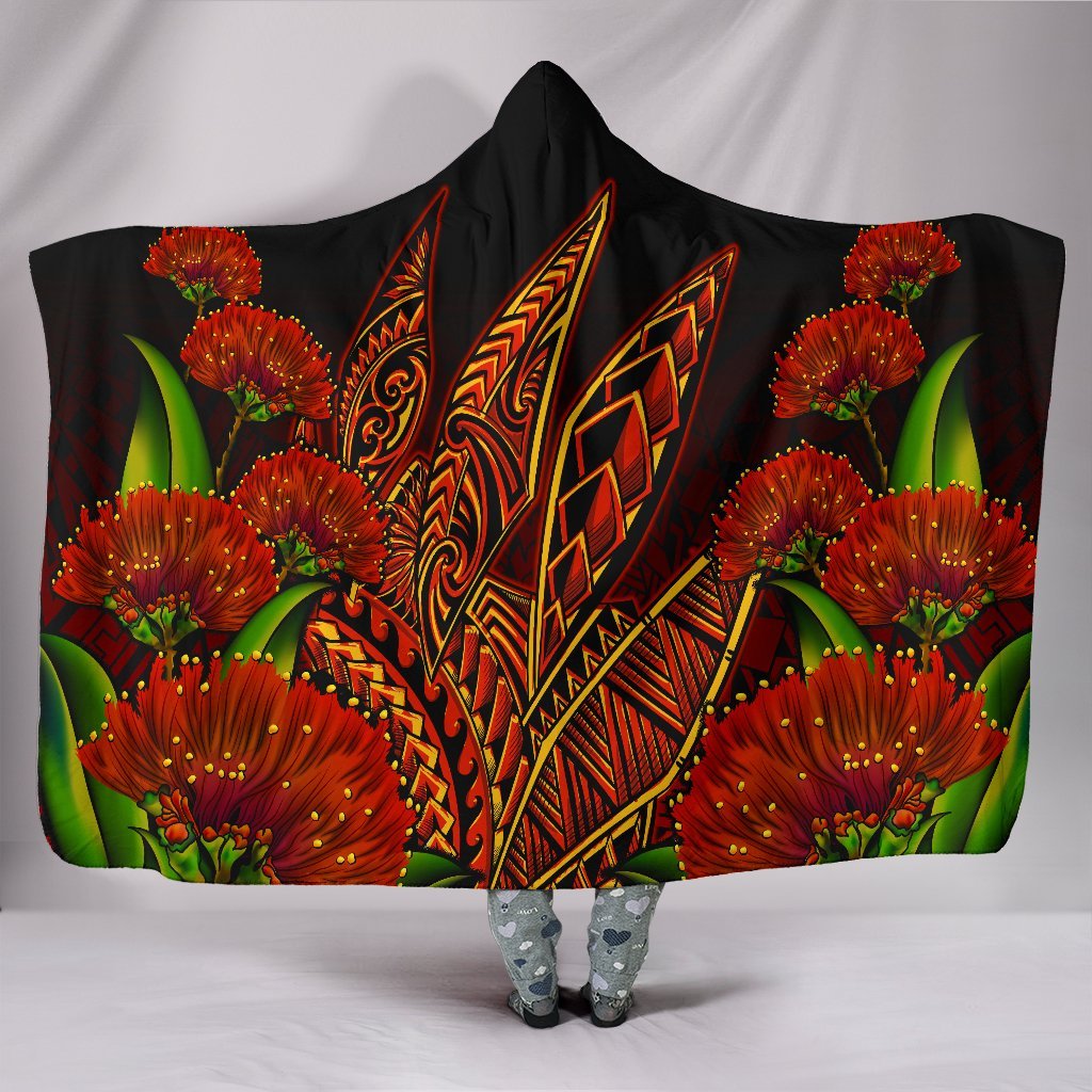 Polynesian Hawaii Hooded Blanket - Ohia Lehua Hooded Blanket Red - Polynesian Pride