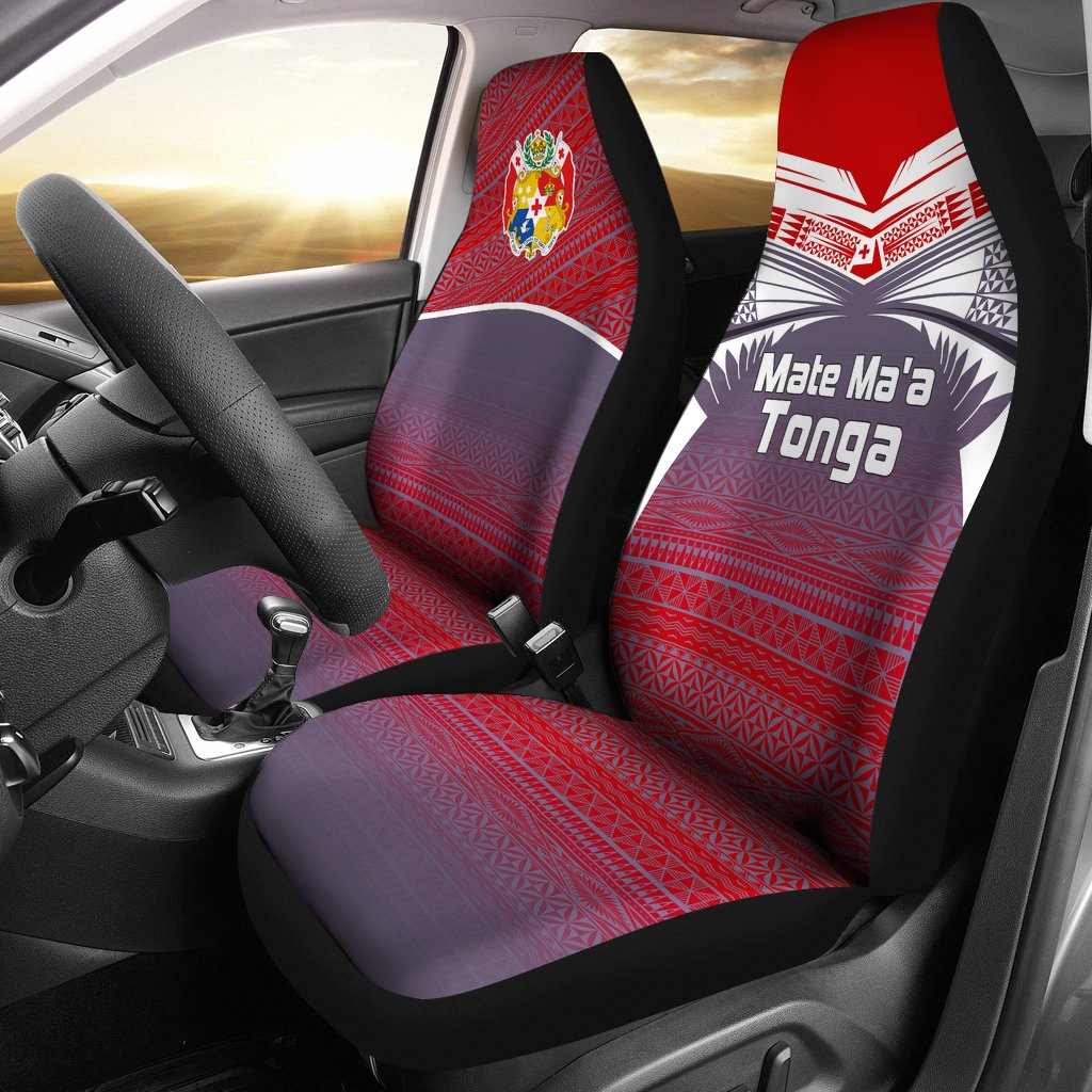 Tonga Polynesian Car Seat Covers - White Tattoo Universal Fit Grey Red - Polynesian Pride