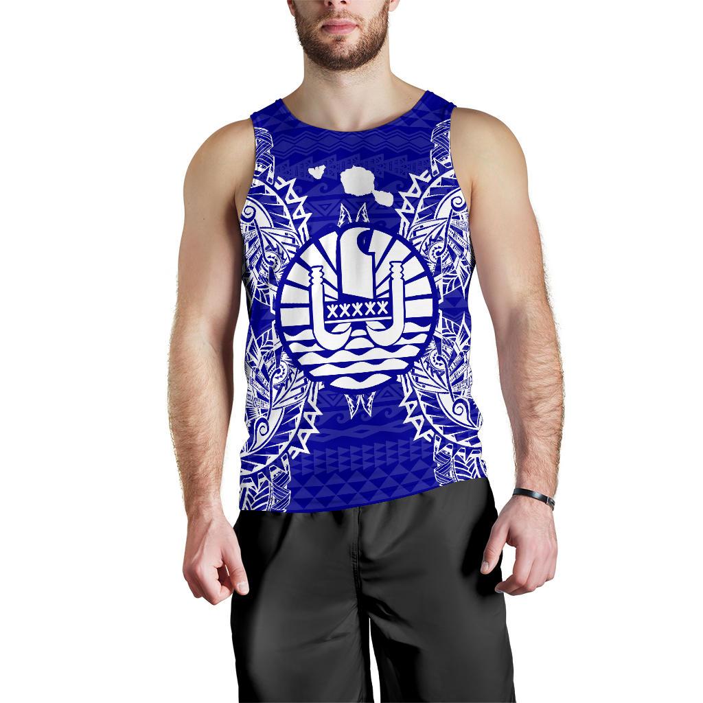 French Polynesia Polynesian Men Tank Top Map Blue Blue - Polynesian Pride