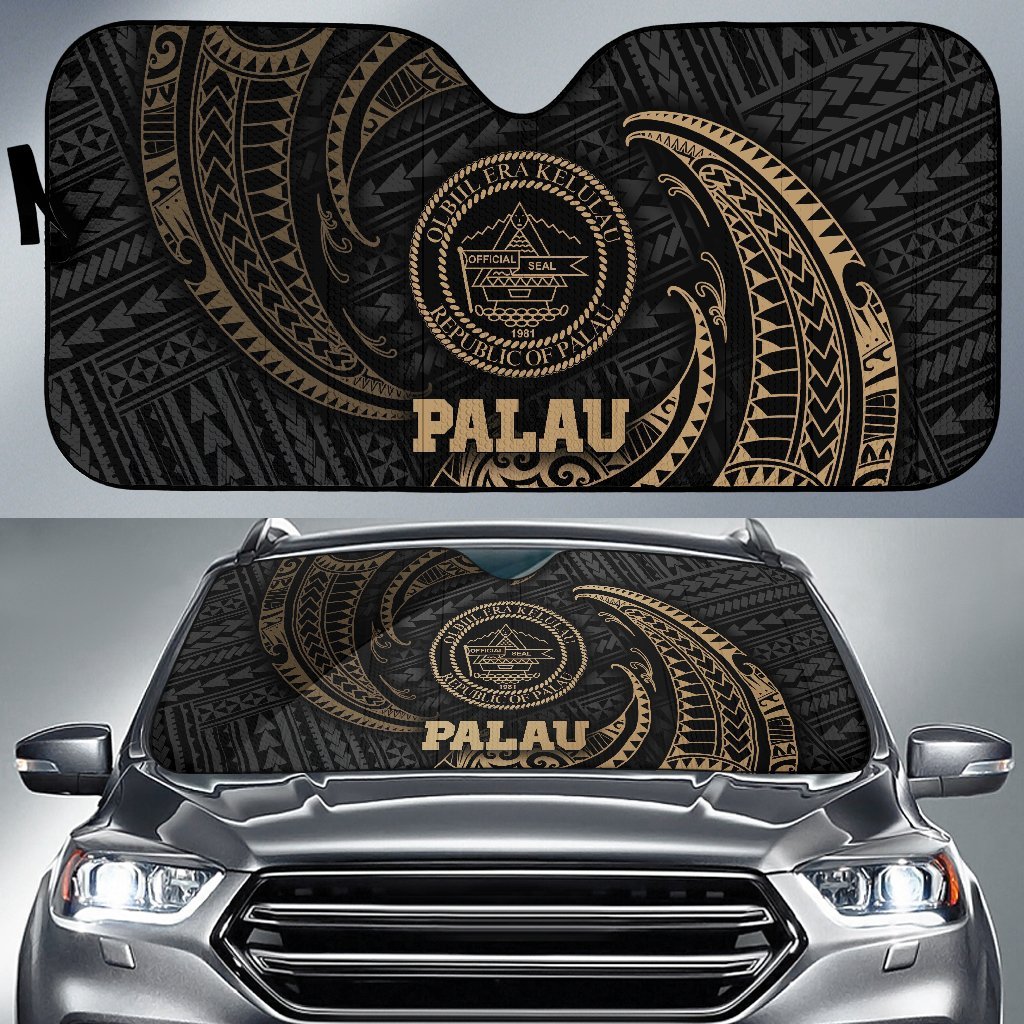 Polynesian Palau Sun Shades - Gold Tribal Wave Auto Sun Shade Universal Fit Gold - Polynesian Pride