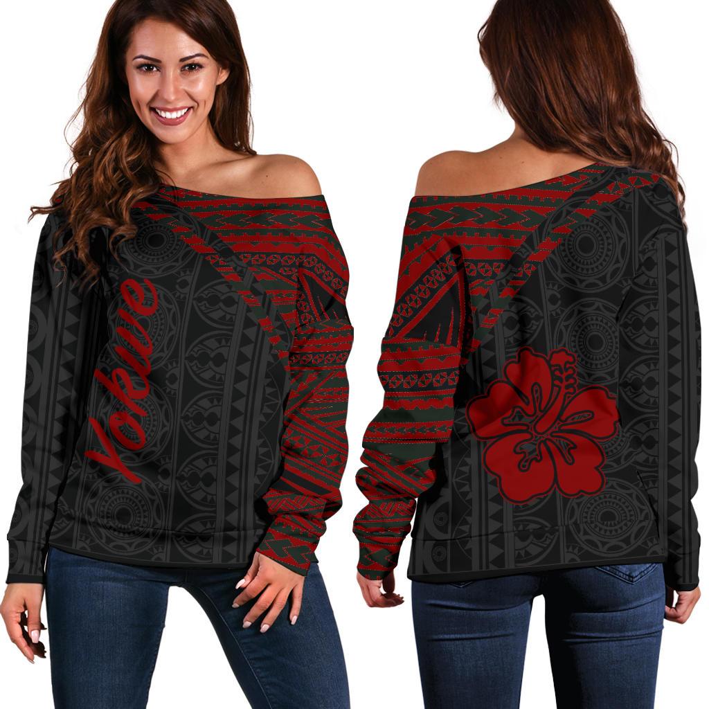 Yokwe Aloha Women's Off Shoulder Sweater - Curve Style Black - Polynesian Pride