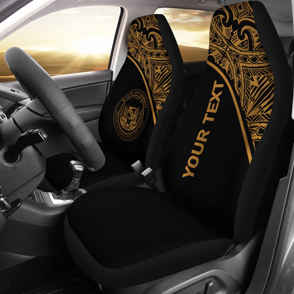 Hawaii Personalised Custom Car Seat Covers - Hawaii Seal Polynesian Gold Curve Universal Fit Gold - Polynesian Pride