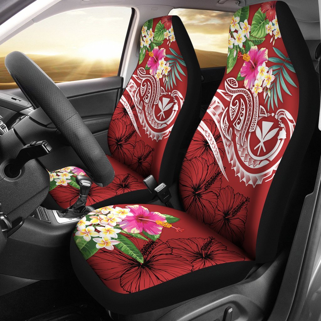 Polynesian Hawaii Kanaka Maoli Car Seat Covers - Summer Plumeria (Red) Universal Fit Red - Polynesian Pride