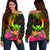 Pohnpei Polynesian Women's Off Shoulder Sweater - Hibiscus and Banana Leaves Art - Polynesian Pride