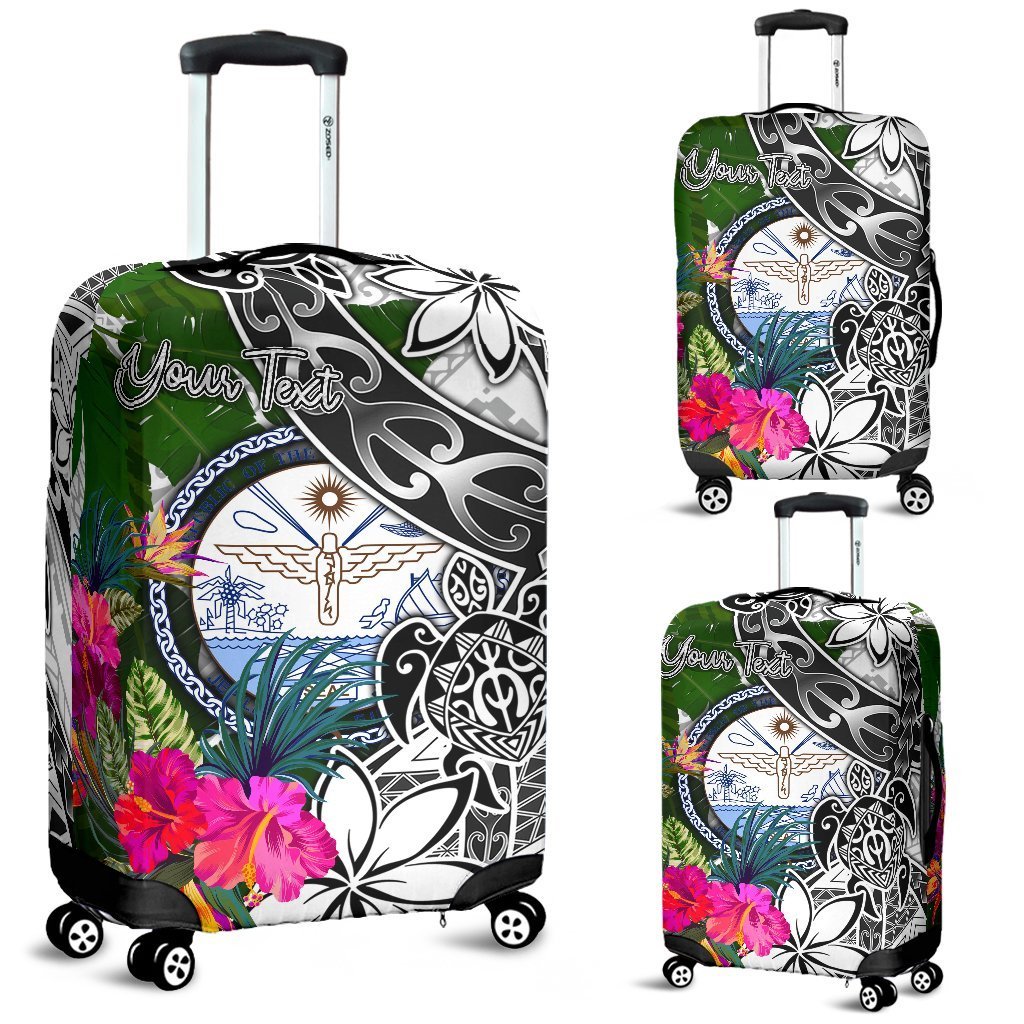 Marshall Islands Custom Personalised Luggage Covers White - Turtle Plumeria Banana Leaf Crest White - Polynesian Pride