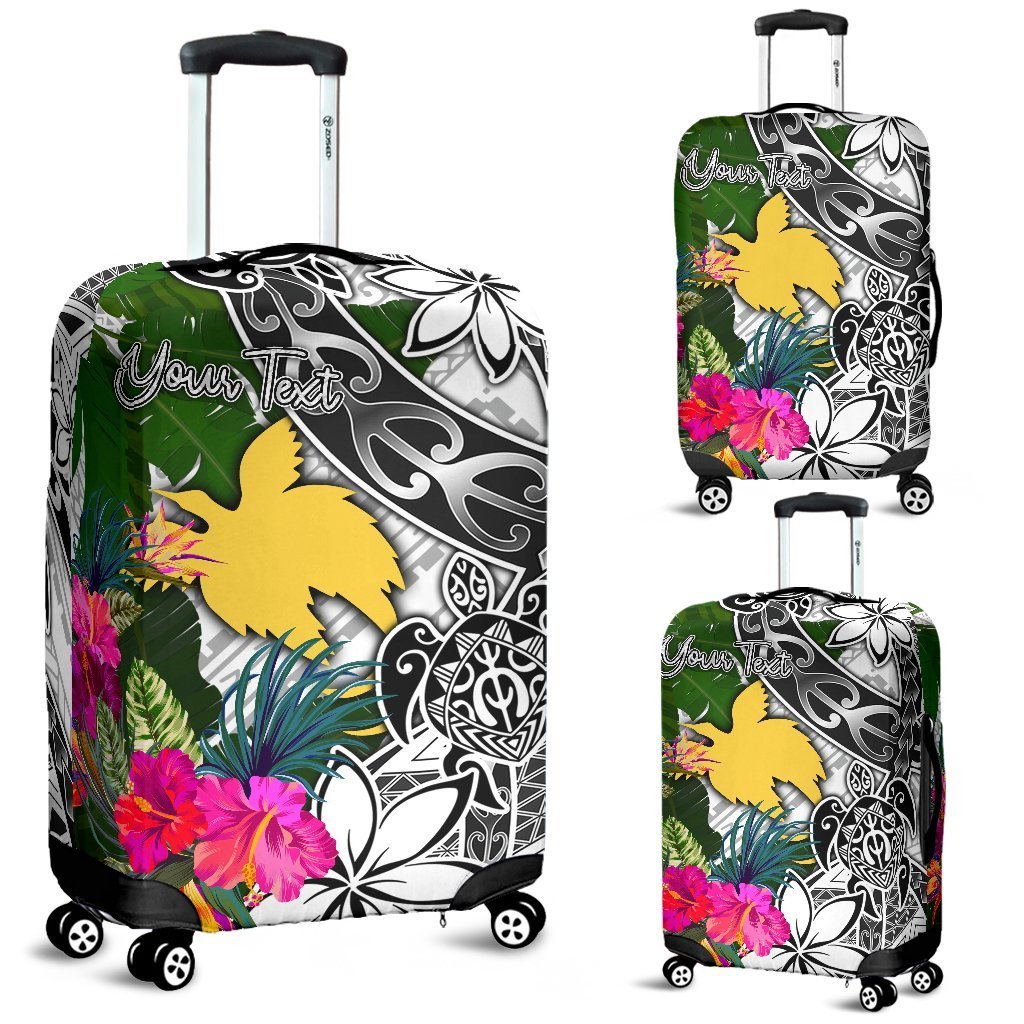 Papua New Guinea Custom Personalised Luggage Covers White - Turtle Plumeria Banana Leaf White - Polynesian Pride