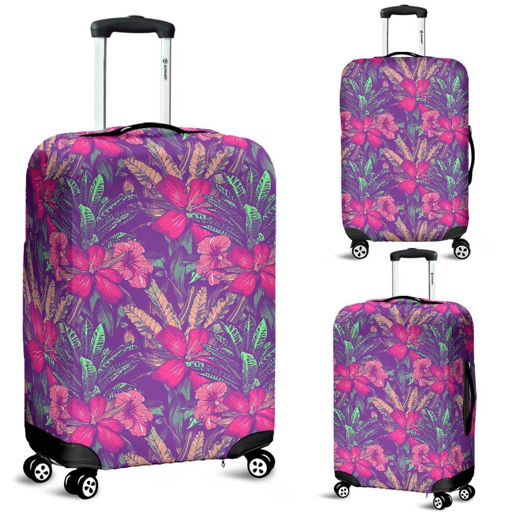 Tropical Hibiscus Purple Luggage Cover White - Polynesian Pride