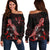 Kosrae Polynesian Women's Off Shoulder Sweater - Turtle With Blooming Hibiscus Red Red - Polynesian Pride