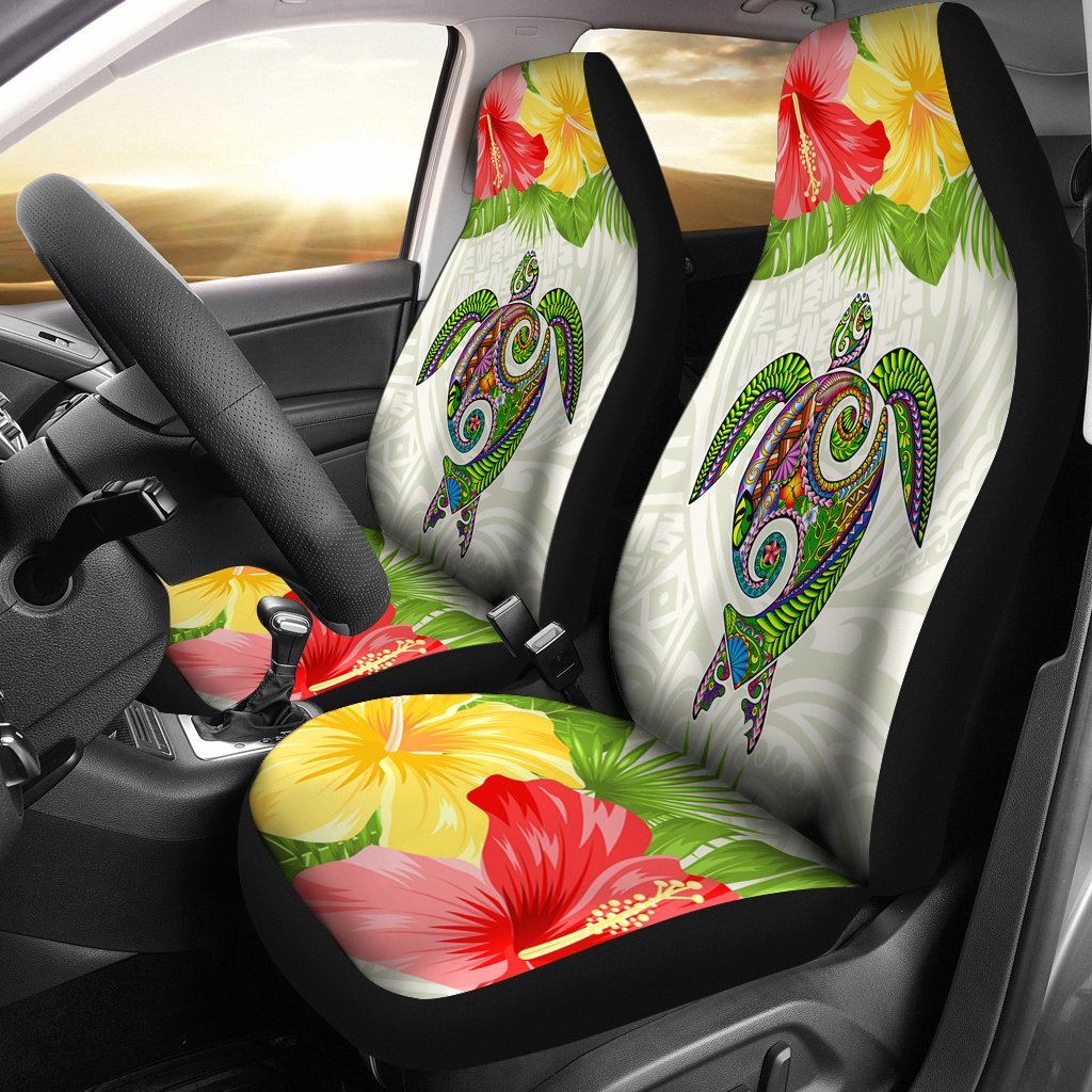 Polynesian Hawaii Car Seat Covers Turtle Colorful Universal Fit White - Polynesian Pride