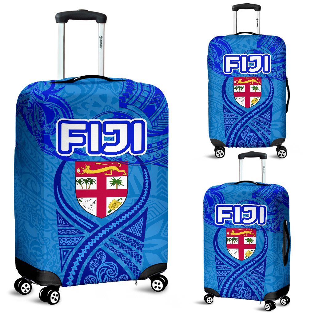 Blue Luggage Covers Fiji Rugby Polynesian Waves Style Blue - Polynesian Pride