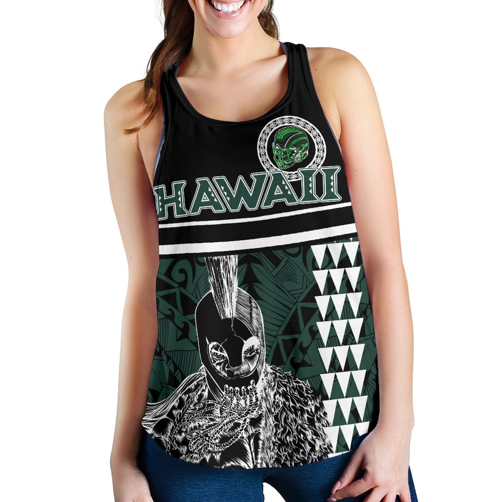Personalised - Hawaii Kakau Polynesian Warrior Football Women's Racerback Tank - Rainbow Style - Polynesian Pride