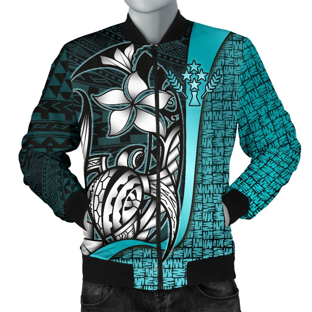 Kosrae Micronesia Men's Bomber Jackets Turquoise - Turtle With Hook Turquoise - Polynesian Pride