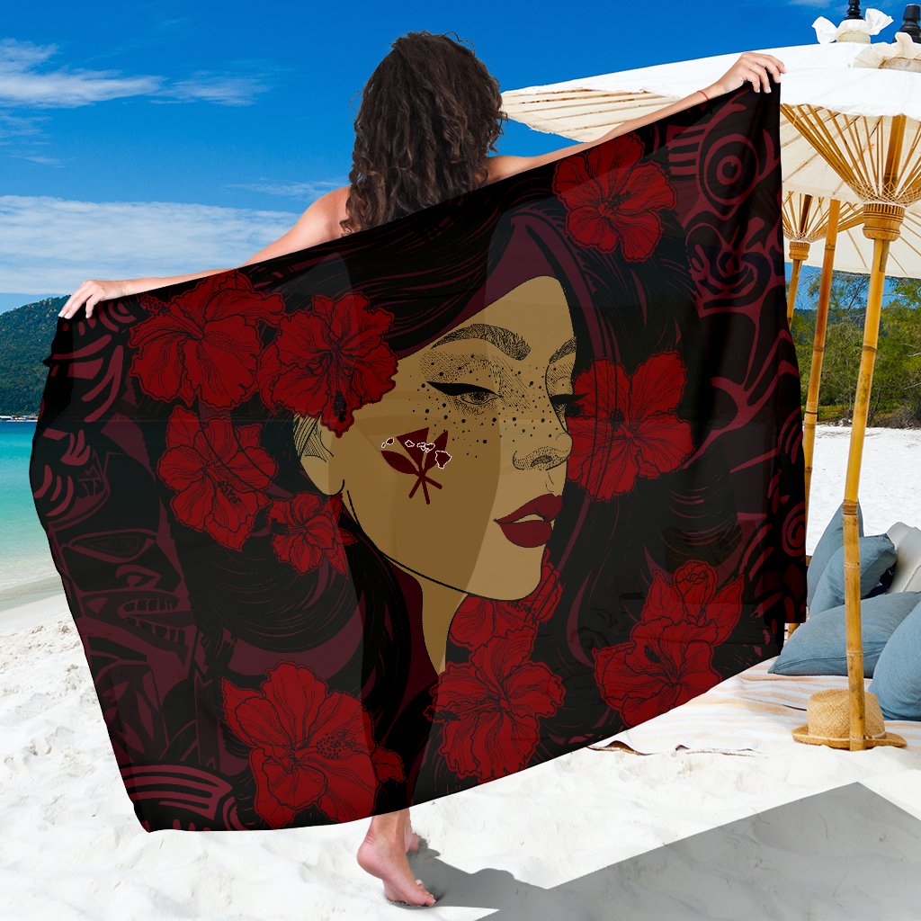 Hawaii Kanaka Polynesian Hula Girl Sarong - Black Style - AH Sarong One Size Red - Polynesian Pride