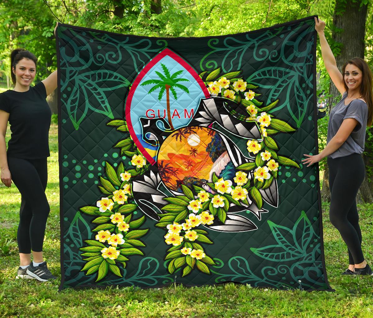 Guam Polynesian Premium Quilt - Ti Leaf Lei Turtle Green - Polynesian Pride