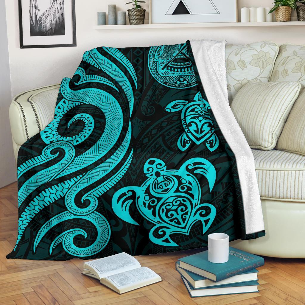 American Samoa Premium Blanket - Reggae Tentacle Turtle White - Polynesian Pride