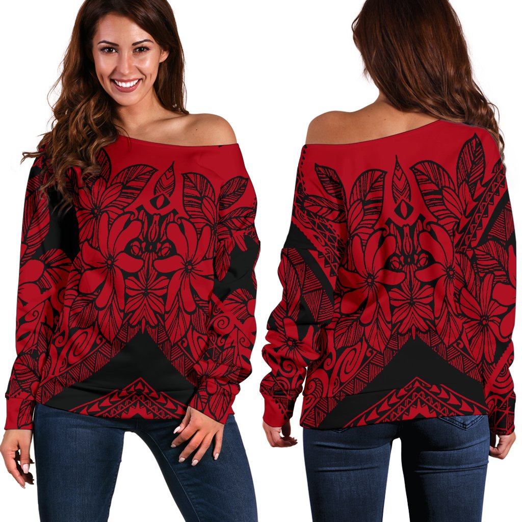 Polynesian Women's Off Shoulder Sweater 25 Red - Polynesian Pride