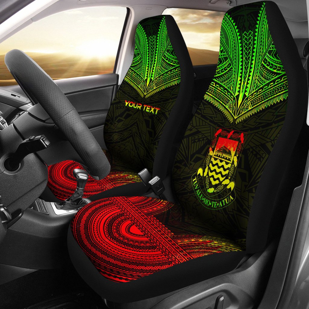 Tuvalu Custom Personalised Car Seat Cover - Tuvalu Coat Of Arms Polynesian Chief Tattoo Reggae Version Universal Fit Reggae - Polynesian Pride