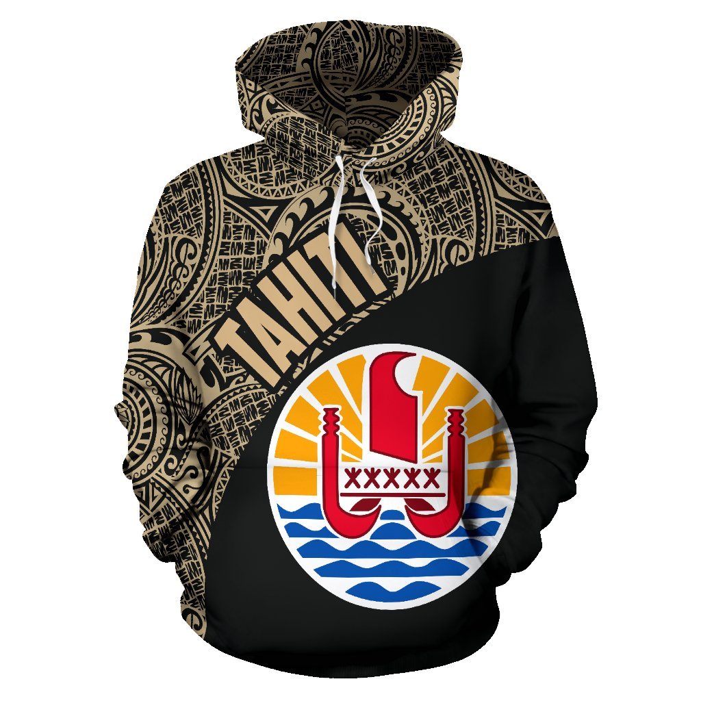 Tahiti Zip up Hoodie Tahiti Flag Polynesia Tattoo Gold - Polynesian Pride