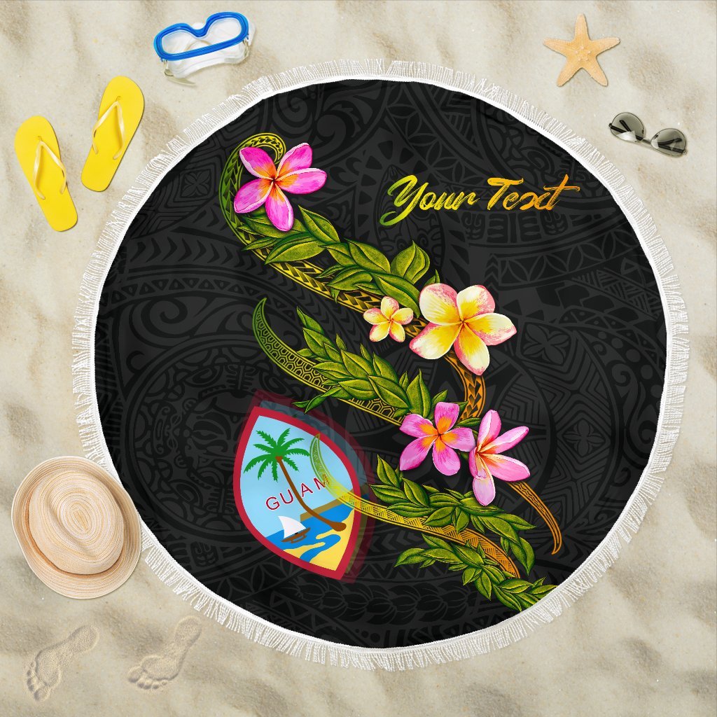 Guam Custom Personalised Beach Blanket - Plumeria Tribal One style One size BLACK - Polynesian Pride