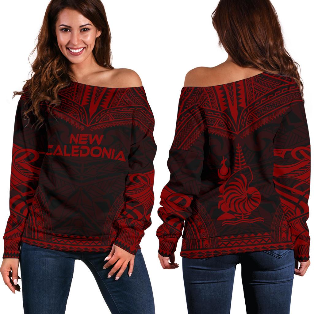 New Caledonia Polynesian Chief Women's Off Shoulder Sweater - Red Version Red - Polynesian Pride