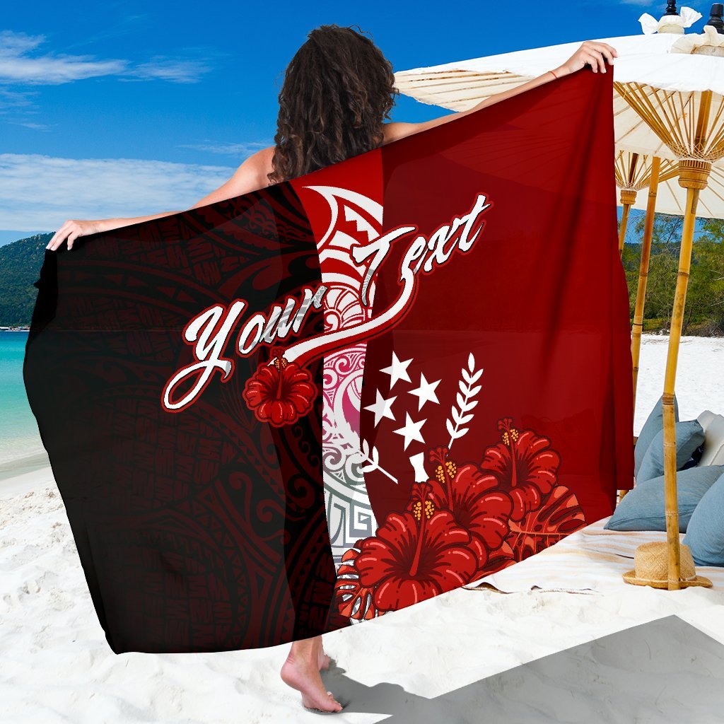 Kosrae Micronesia Custom Personalised Sarong - Coat Of Arm With Hibiscus One Style One Size Red - Polynesian Pride