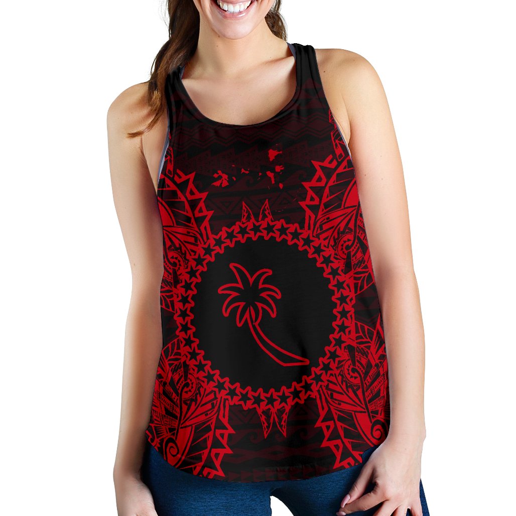 Chuuk Polynesian Women Tank Top Map Red Red - Polynesian Pride