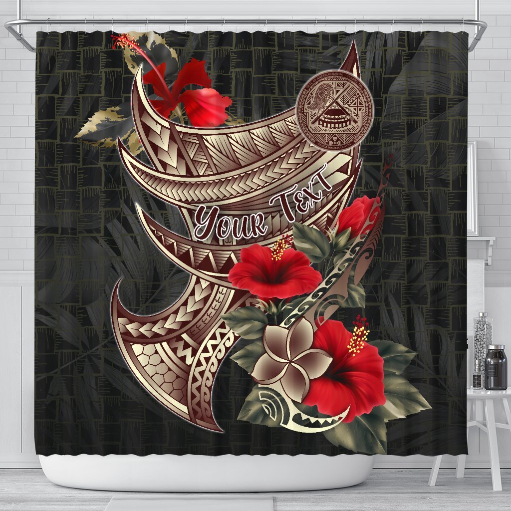 American Samoa Custom Personalised Shower Curtain - Polynesian Tribal Vintage Style 177 x 172 (cm) Black - Polynesian Pride