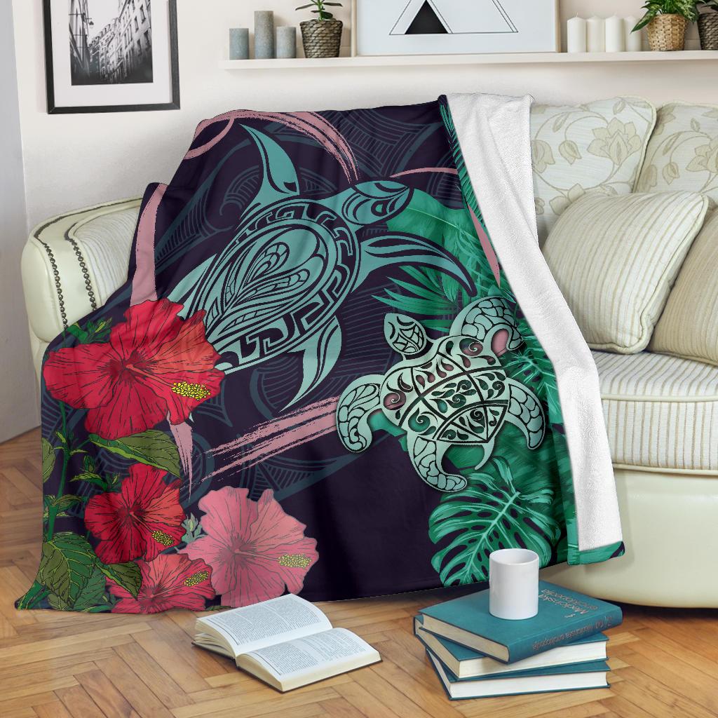 Hawaii Turtle Hibiscus Valentine Premium Blanket - Tropical Style - AH White - Polynesian Pride