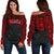 American Samoa Women's Off Shoulder Sweater - Red Tattoo Version Red - Polynesian Pride