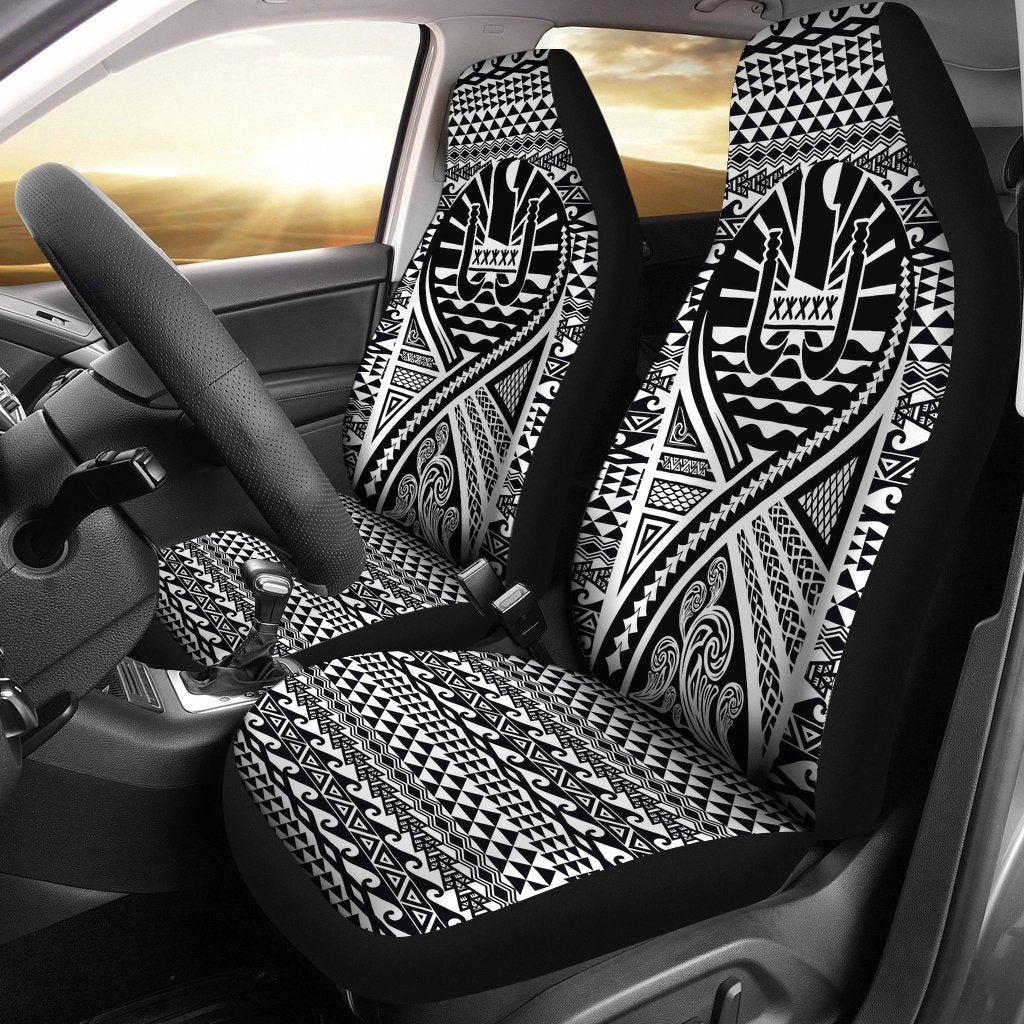 French Polynesia Car Seat Cover - French Polynesia Coat Of Arms Polynesia Tattoo Black Universal Fit Black - Polynesian Pride