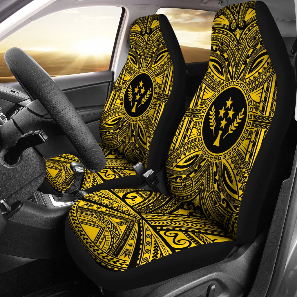 Kosrae Car Seat Cover - Kosrae Coat Of Arms Polynesian Gold Black Universal Fit Gold - Polynesian Pride