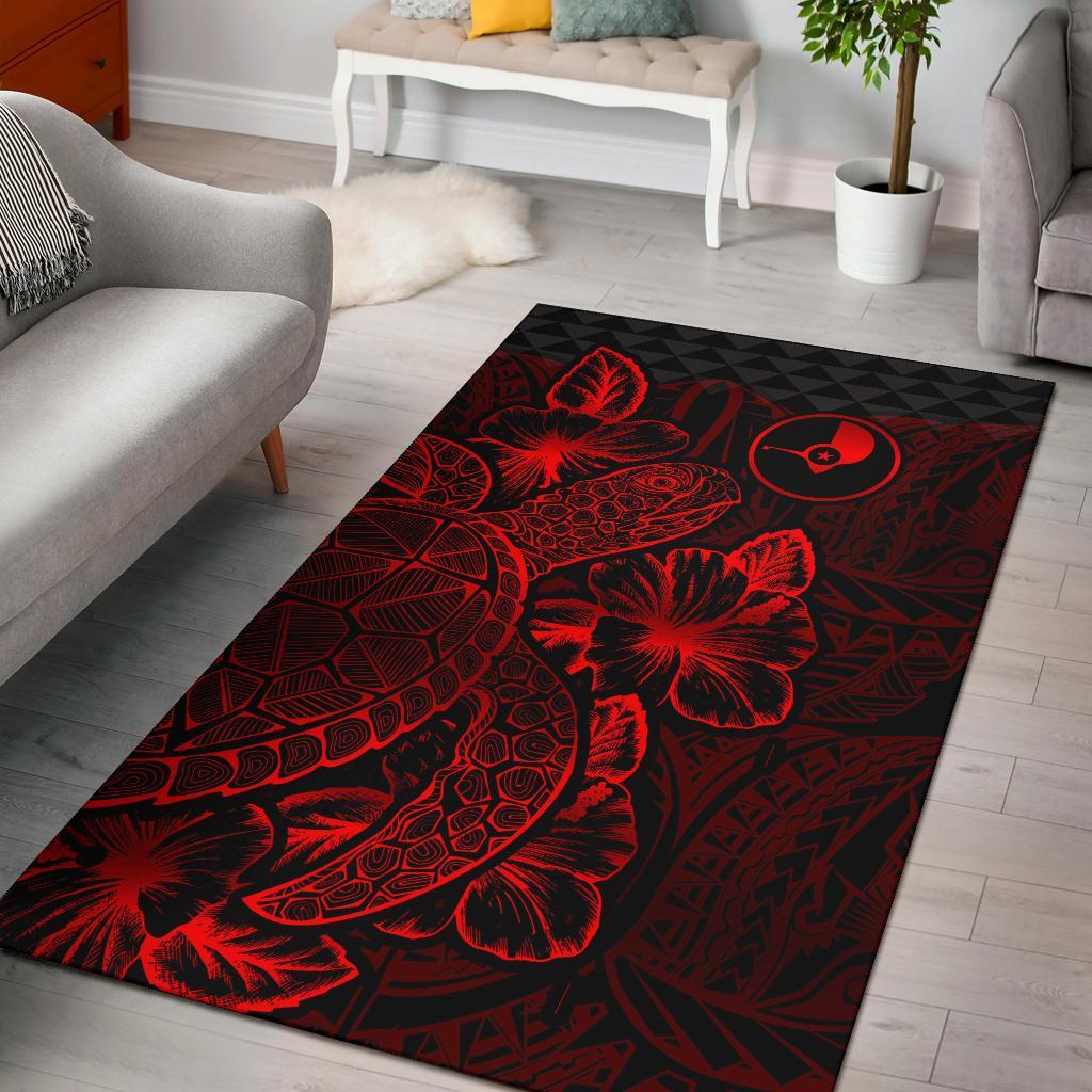 Yap Area Rugs Turtle Hibiscus Red Red - Polynesian Pride