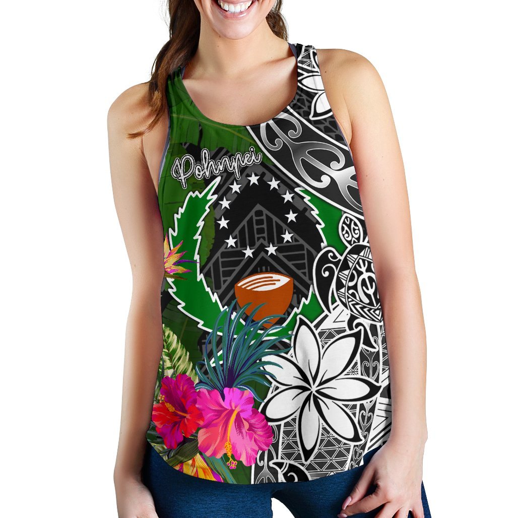Pohnpei Women Racerback Tank - Turtle Plumeria Banana Leaf - Polynesian Pride