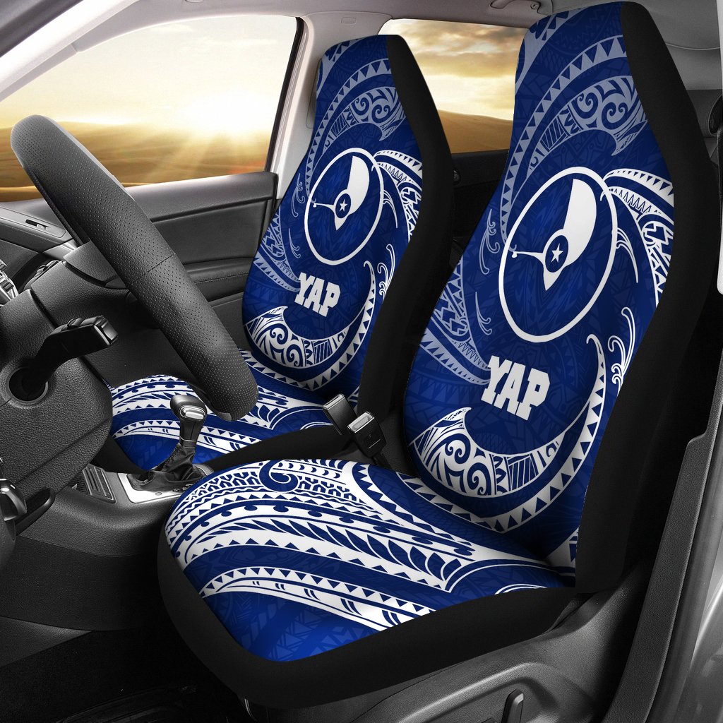 Yap Micronesia Car Seat Covers - Blue Tribal Wave Universal Fit Blue - Polynesian Pride