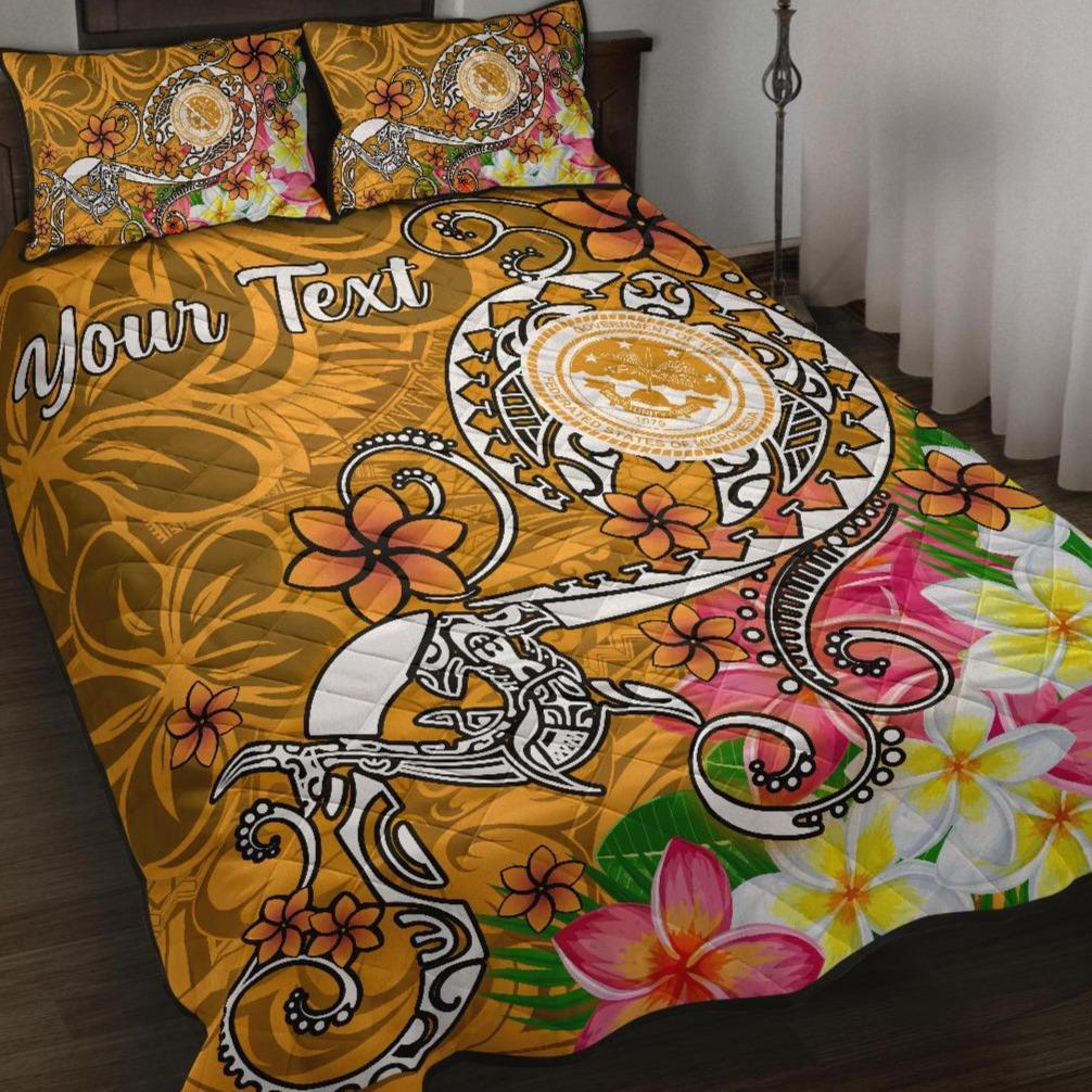 FSM Custom Personalised Quilt Bed Set - Turtle Plumeria (Gold) Gold - Polynesian Pride