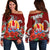 Tahiti Polynesian Off Shoulder Sweater - Hibiscus Coat of Arm Red RED - Polynesian Pride