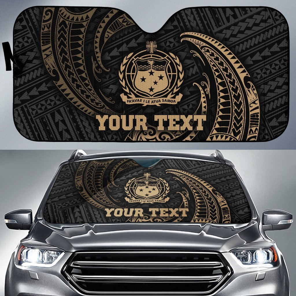 Polynesian Samoa Custom Personalised Sun Shades - Gold Tribal Wave Auto Sun Shade Universal Fit Gold - Polynesian Pride