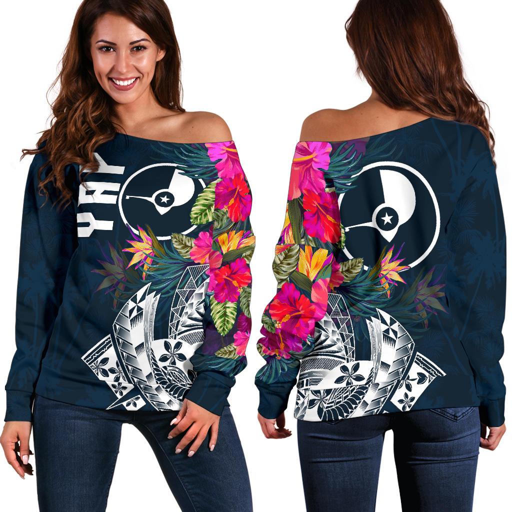 YAP Women's Off Shoulder Sweater - YAP Summer Vibes Blue - Polynesian Pride