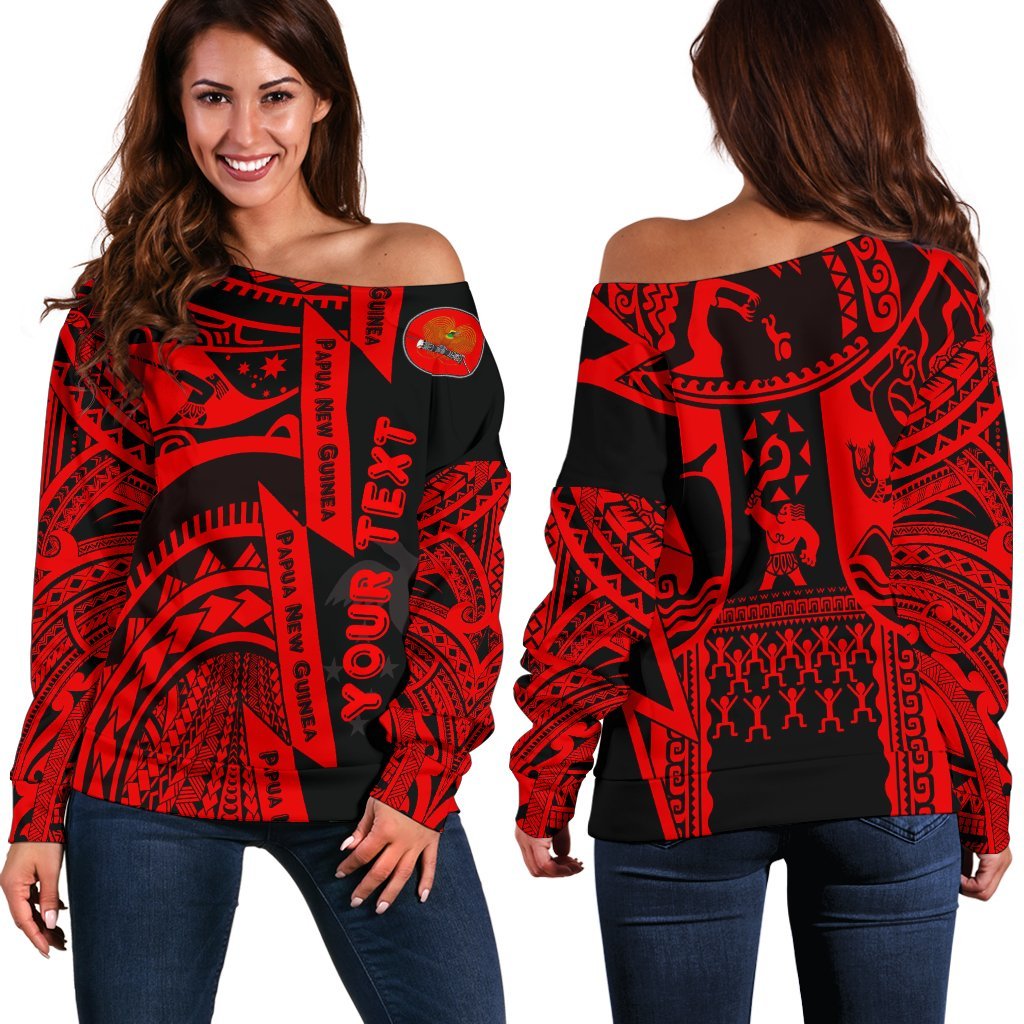 (Custom Personalised) Polynesian Guinea Women's Off Sweaters - Moana Maui Tattoo With Coat Of Arm Guinea Red Red - Polynesian Pride