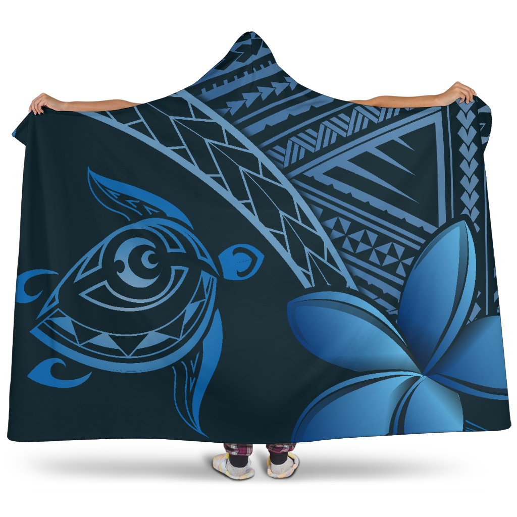 hawaiiHooded Blanket - Hawaii Turtle Plumeria Aegean Hooded Blanket Aegean - Polynesian Pride