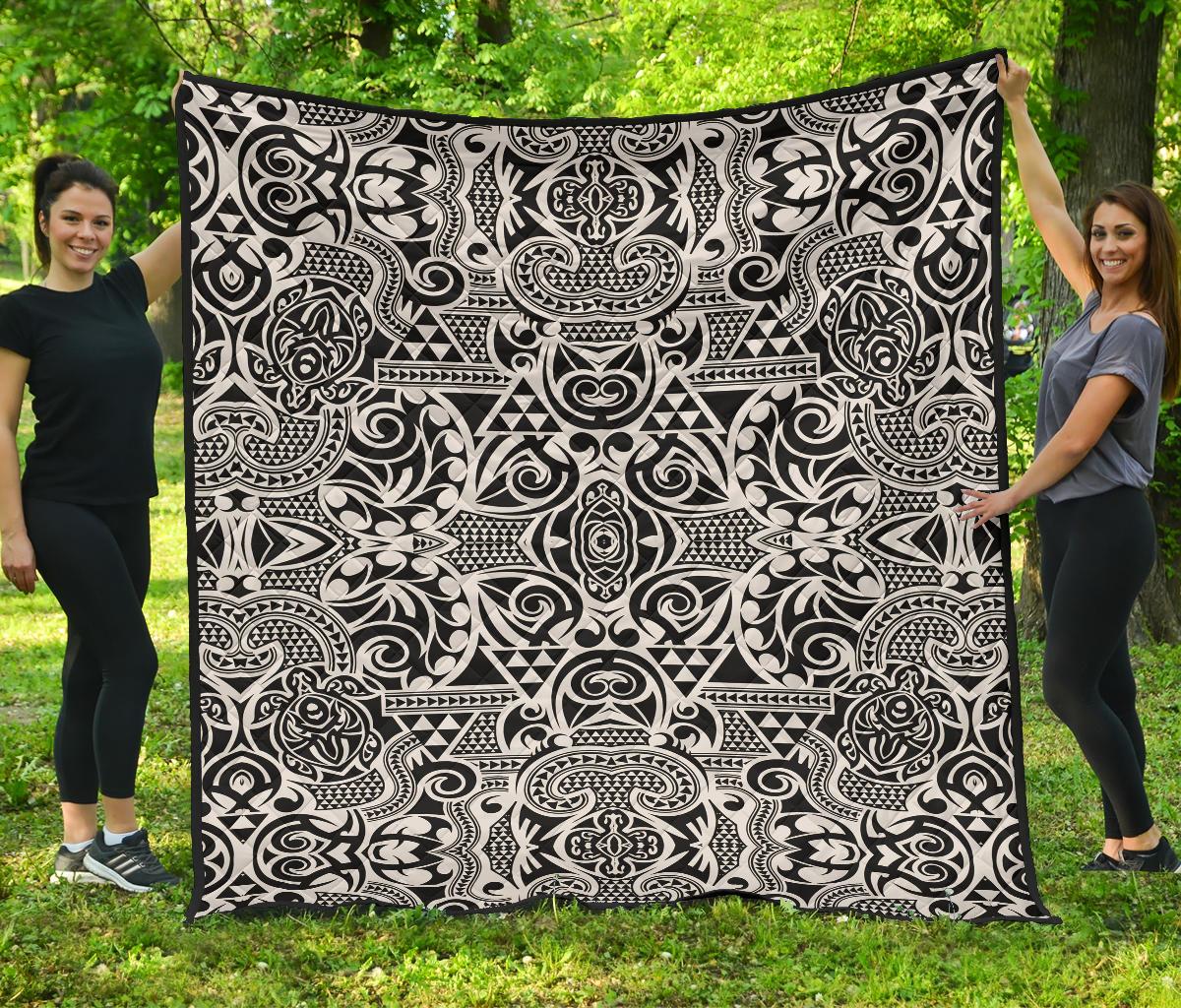 Polynesian Tribal Premium Quilt Black White White - Polynesian Pride