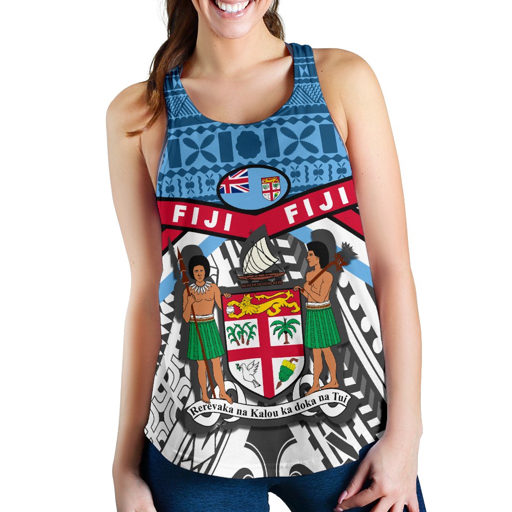 Fiji Rugby Women Racerback Tank Tapa Cloth White - Polynesian Pride