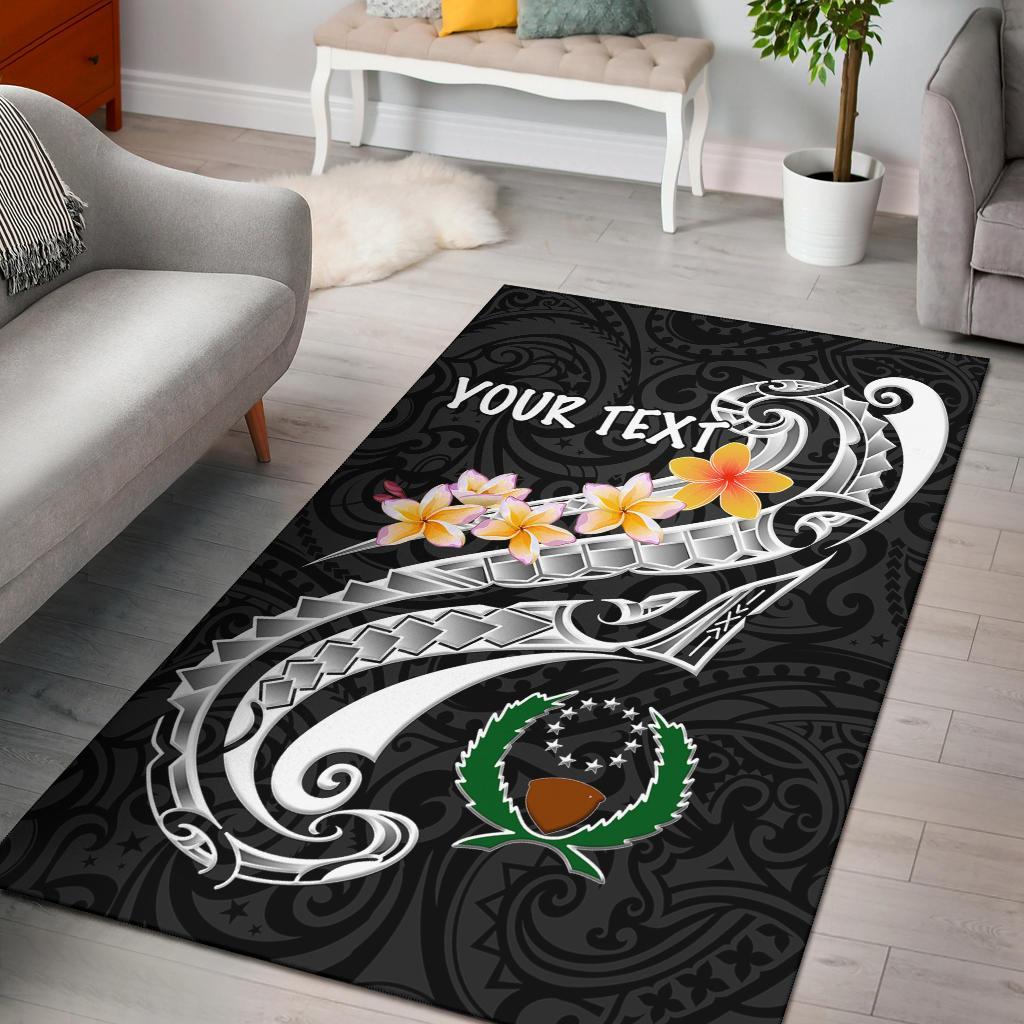 Pohnpei Custom Personalised Area Rug - Pohnpei Seal Polynesian Patterns Plumeria (Black) - Polynesian Pride