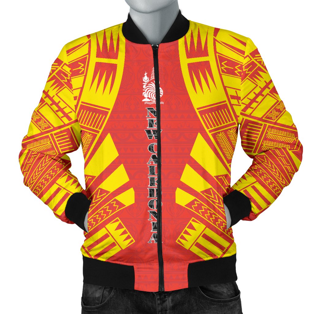 New Caledonia Men Bomber Jackets - Polynesian Tattoo Flag White - Polynesian Pride