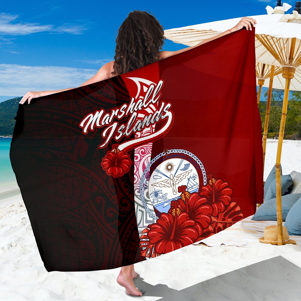 Marshall Islands Polynesian Sarong - Coat Of Arm With Hibiscus One Style One Size Red - Polynesian Pride