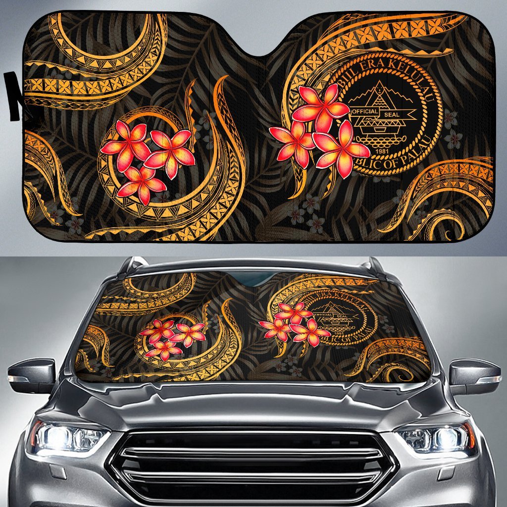 Palau Auto Sun Shades - Gold Plumeria Auto Sun Shade Universal Fit GOLD - Polynesian Pride