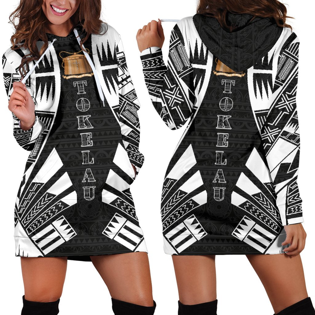 Tokelau Hoodie Dress - Polynesian Tattoo Black Black - Polynesian Pride