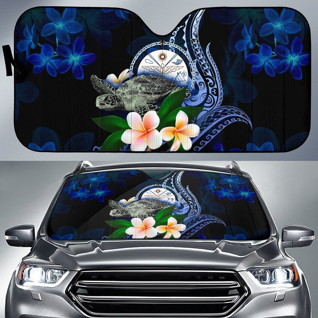 Marshall Islands Polynesian Sun Shades - Turtle With Plumeria Flowers One Style Universal Fit Blue - Polynesian Pride