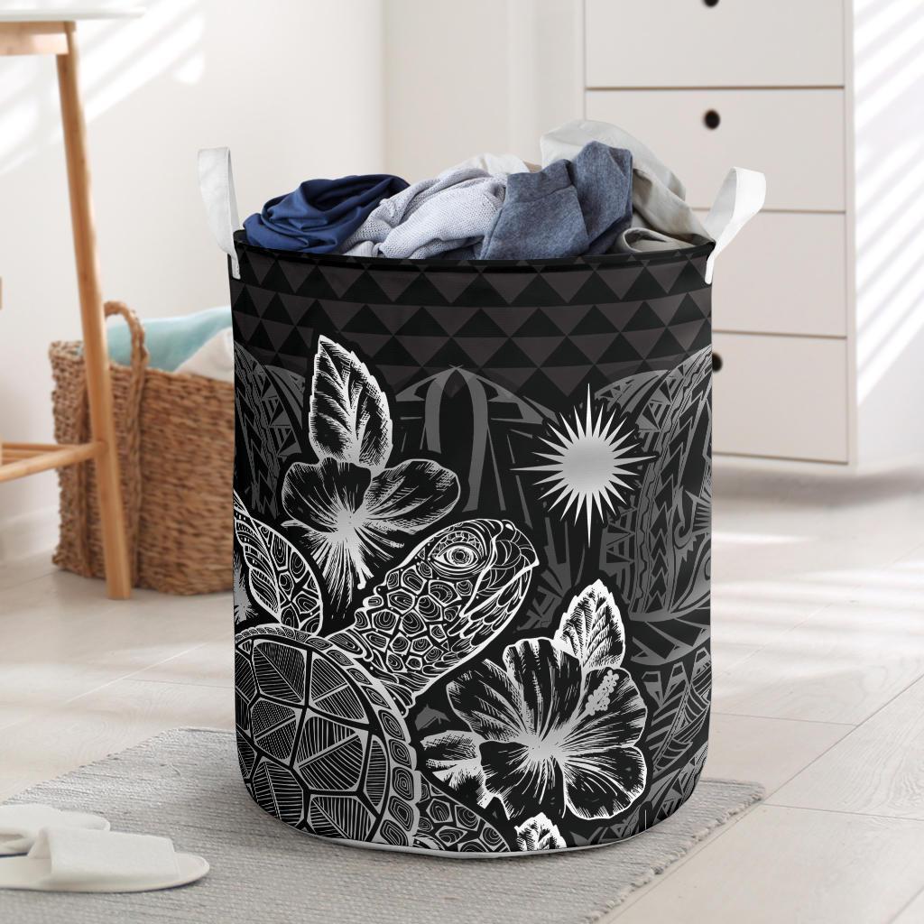 Marshall Islands Laundry Basket - Polynesian Turtle Hibiscus Black Laundry Basket One Size Black - Polynesian Pride